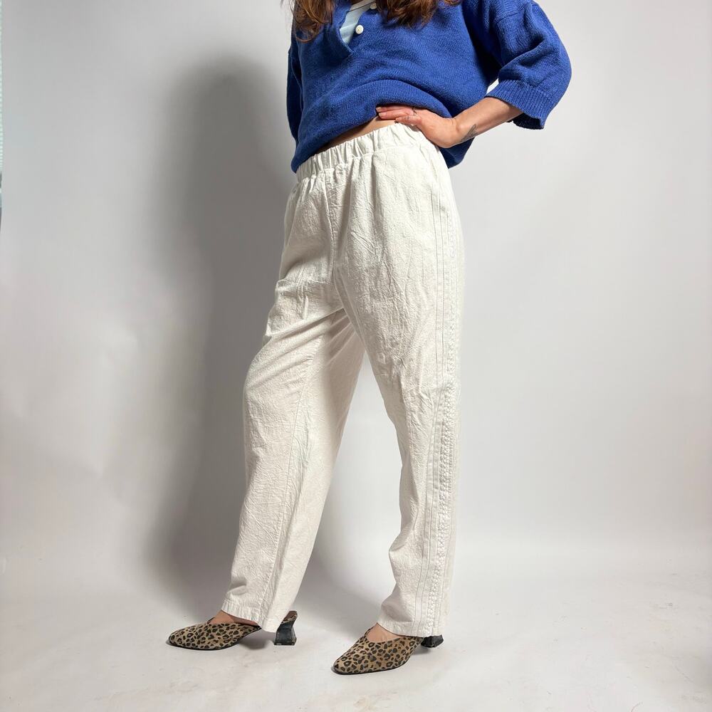 White Straight Leg Pants with Athletic Stripes - Label Large (Fits Small) - Picture 7 of 7